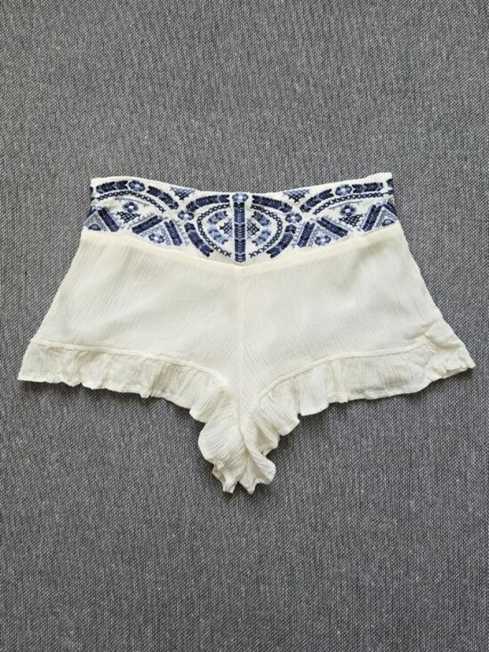 White Blue Ruffle Embroidered Short Shorts - Picture 5 of 6